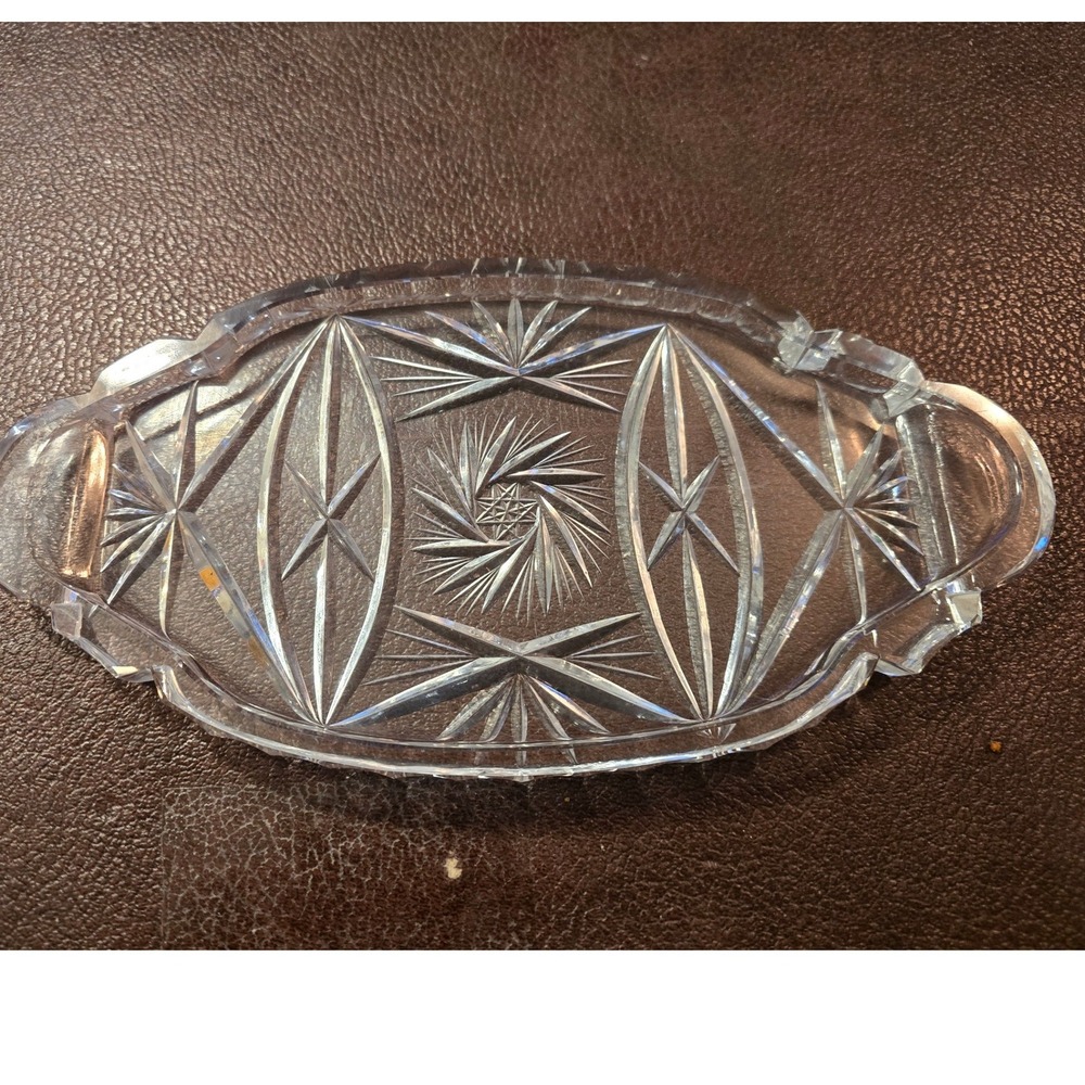 Vintage American Brilliant Cut Glass Celery Dish Relish Tray Pinwheel Star 10.5"